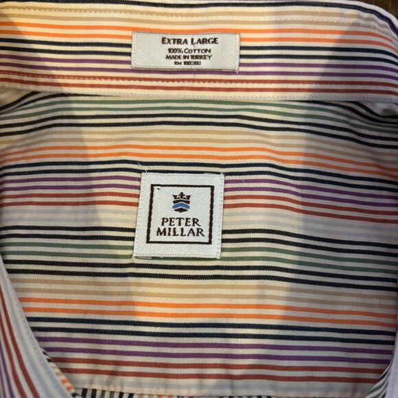 Peter Millar Mens Extra Large Multicolor Striped Cotton Button-Up Shirt - Picture 3 of 6